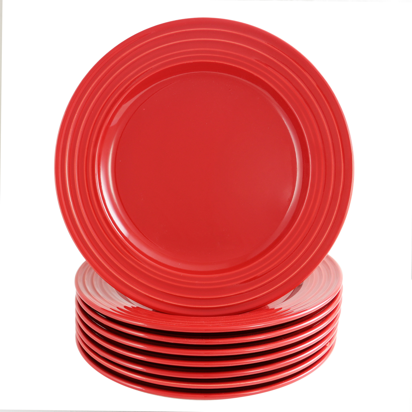 Gibson Home Plaza Cafe 10.5" Red Stoneware Dinner Plate, Set of 8