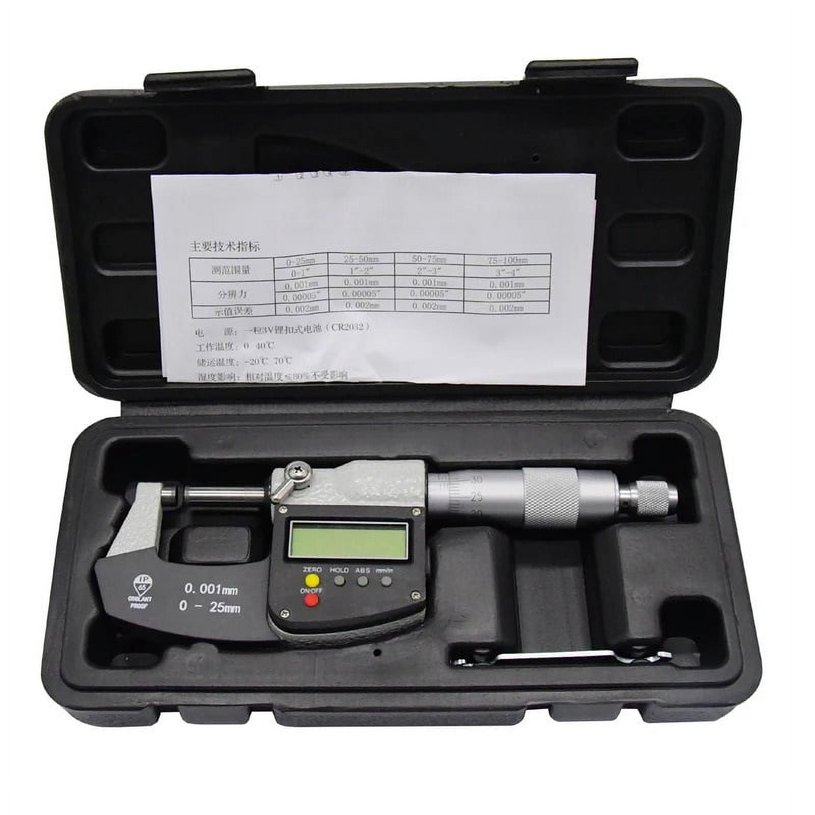 IP65 Outside Micrometer 0-25mm Large Screen Digital Micrometer Caliper Gauge Meter Micrometer Carbide 0.001 MM Measure Tools ,Easy to Operate
