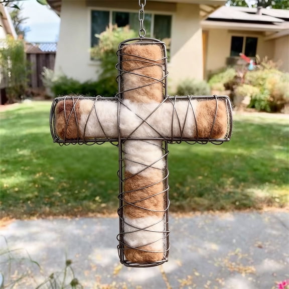 Refillable Bird Nesting Material Heart Cross Holder, Handmade 3D Outdoor Garden Decor Hanging for Wild Birds Hummingbirds Shelter Gift Idea