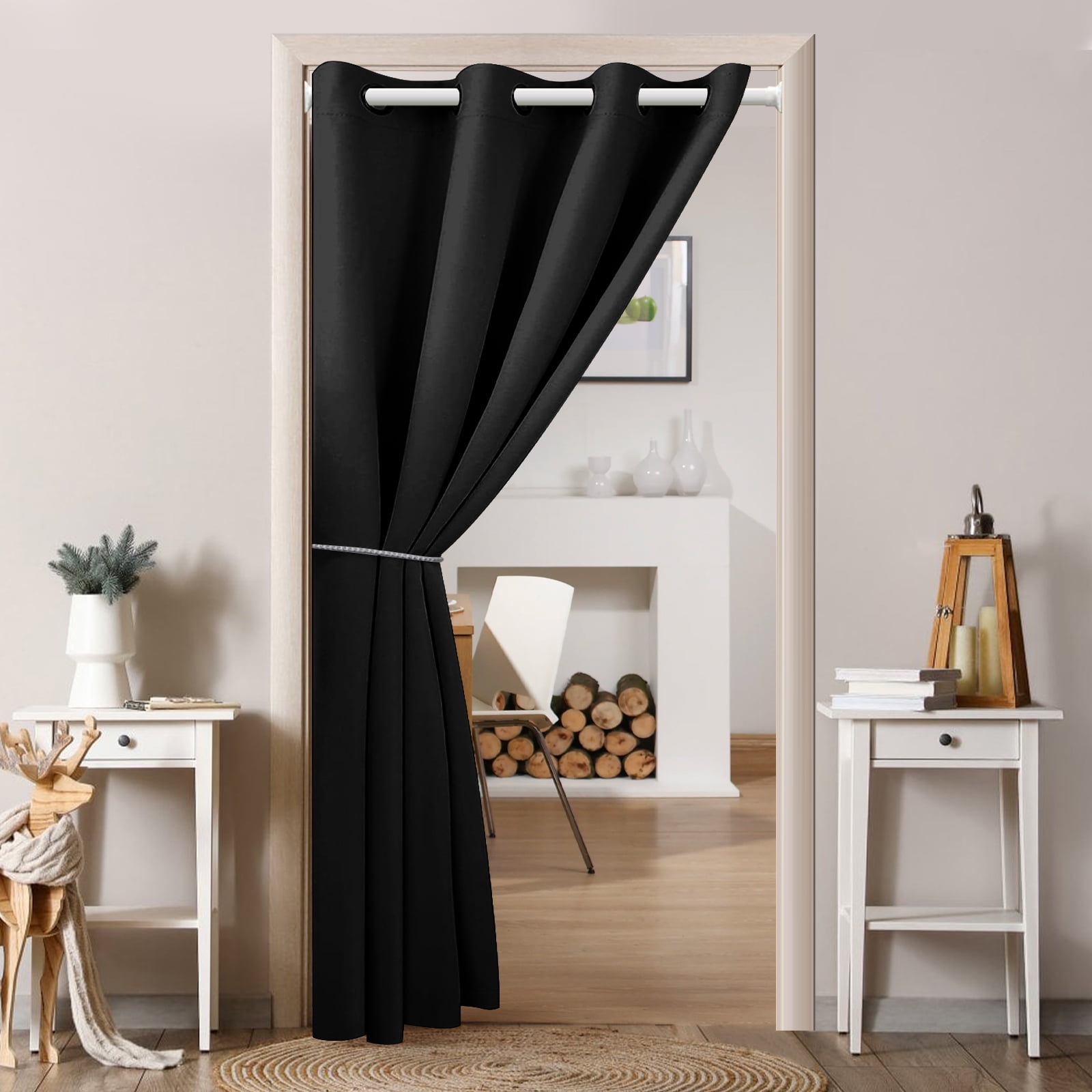 DONGPAI Blackout Curtains for Doorways and Closets, Privacy Door Curtain Room Divider Thermal Insulated Door Curtain, 1 Panel, 52" x 96", Black