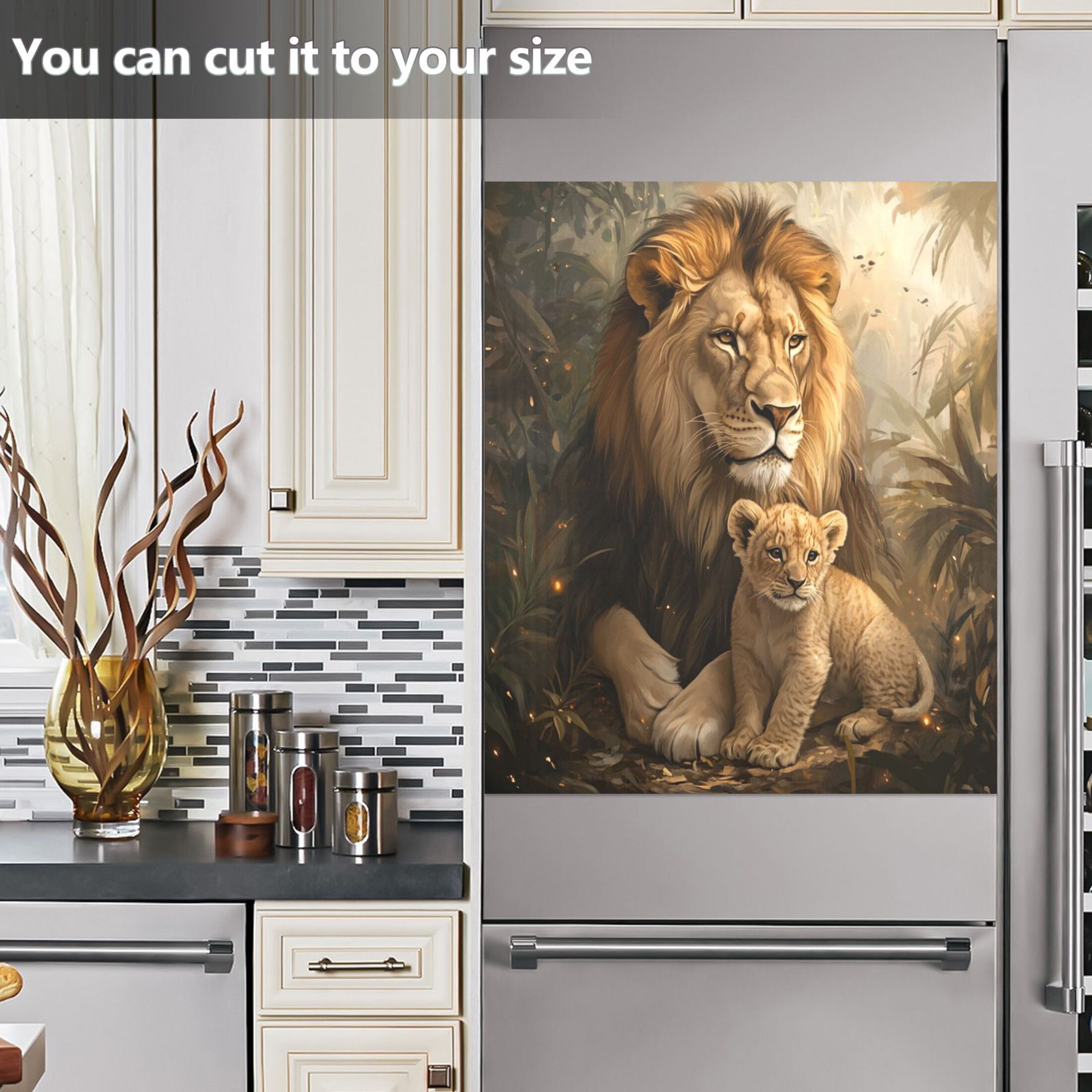 Dishwasher Magnetic Sticker 23x26 Inch Refrigerator Magnetic Sticker Washing Machine Magnetic Sticker Kitchen Panel Magnetic Sticker Home Decor Beautiful Yellow Lions