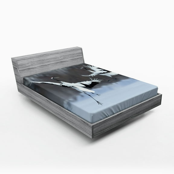 Ambesonne Wildlife Fitted Sheet, Romantic Bird Wings, Full Size, White Black