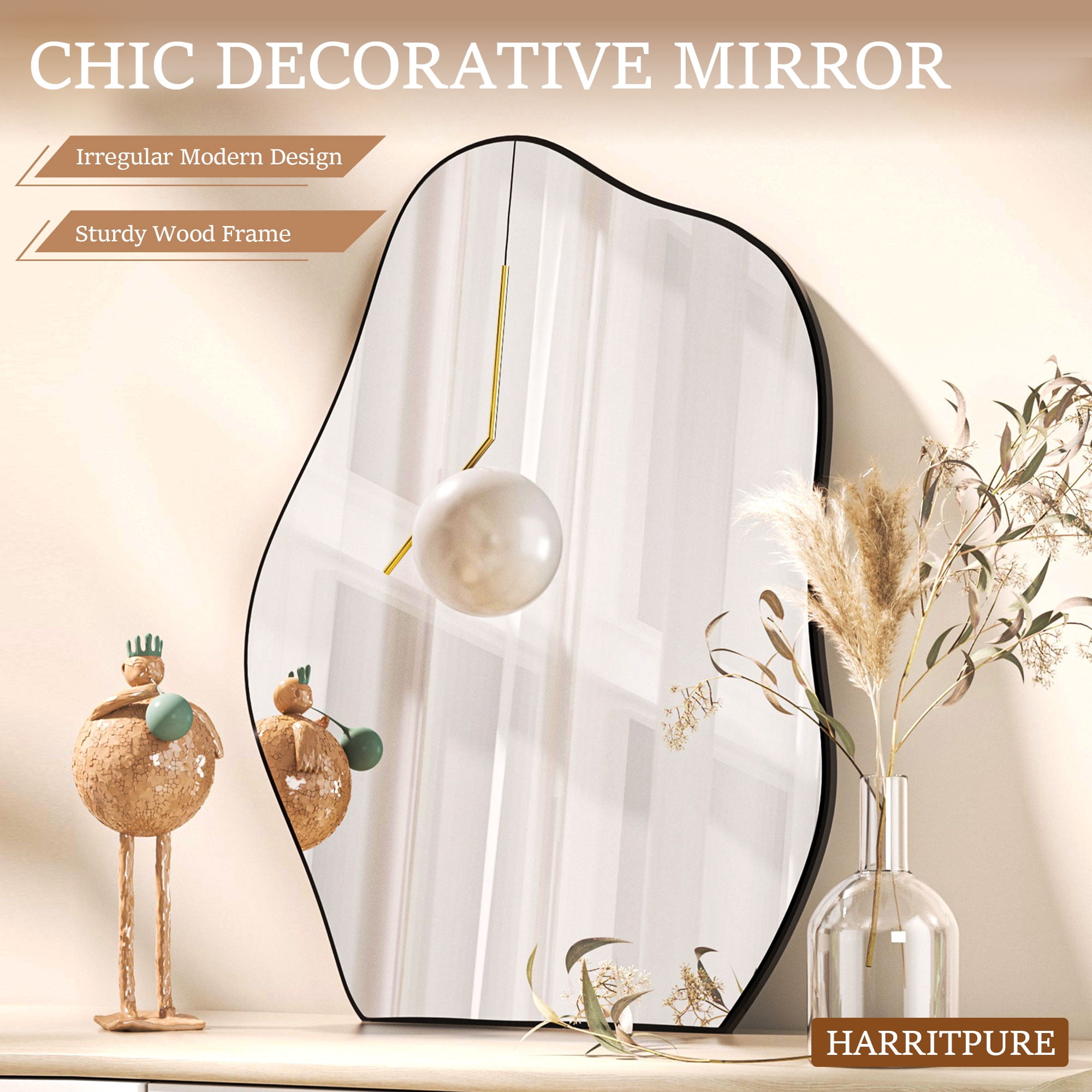 Anyrose 40"x26" Irregular Vanity Bathroom Mirror Frameless Wall Mirror