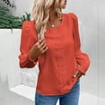 thumbnail image 4 of aidice T Shirts for Women Casual Round Neck Long Sleeve Smocked Lace Tops Loose Solid Color Shirts, 4 of 5