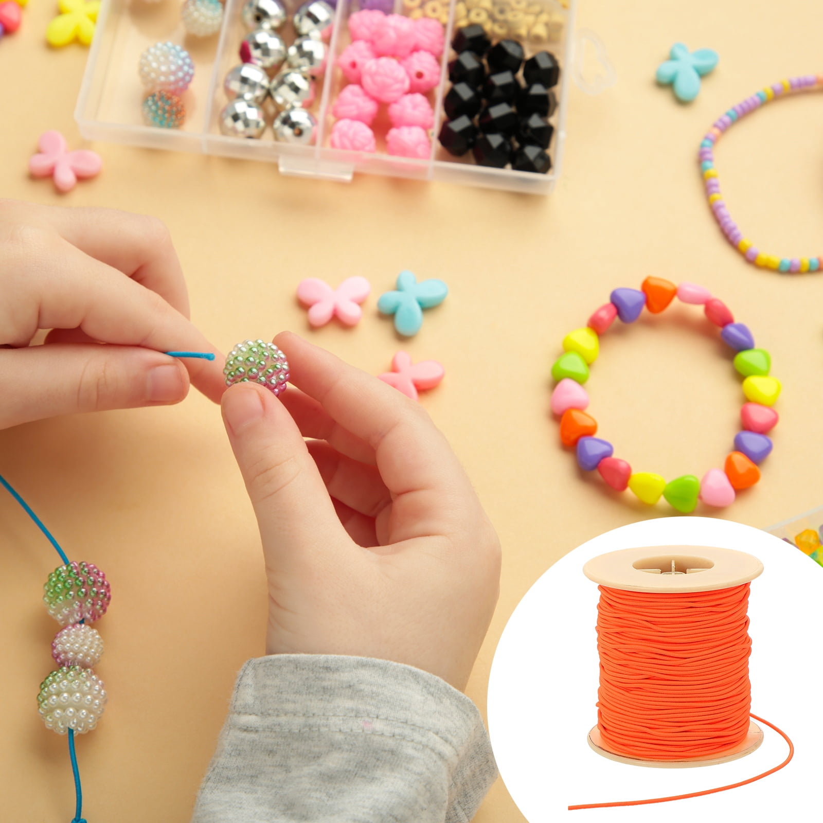 Uxcell Elastic Cord, 2 mm Stretchy Elastic String 77 Yards for Jewelry Making, Necklaces, Beading and Crafts DIY, Fluorescent Orange