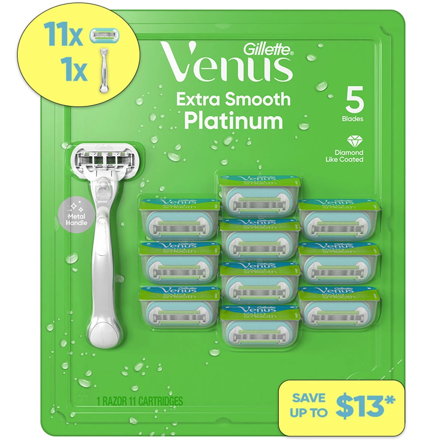 Venus Extra Smooth Platinum Razor Handle 9 Blade Refills Razor