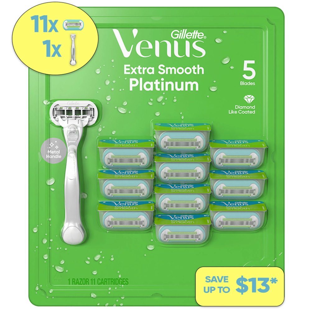 Venus Extra Smooth Platinum Razor, Handle + 9 Blade Refills + Razor