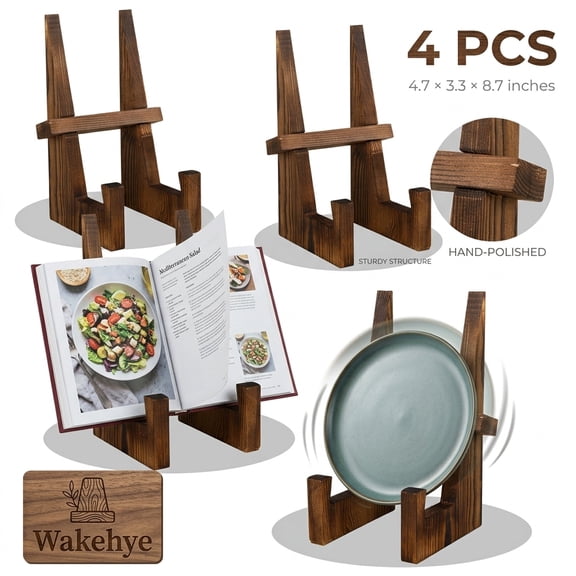 4 Pcs Wooden Plate Display Stand 8.66 Inch Plate Holder for Decor Wooden Picture Frame Holder Stand Decorative Table Top Easels for Home