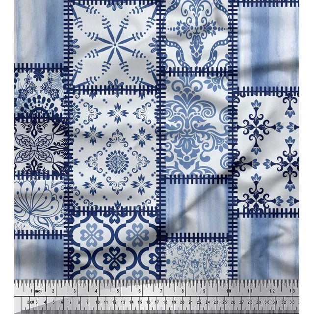 Soimoi Poly Georgette Fabric Paisley,Mandala & Quatrefoil Patchwork Decor Fabric Printed Yard 52 Inch Wide