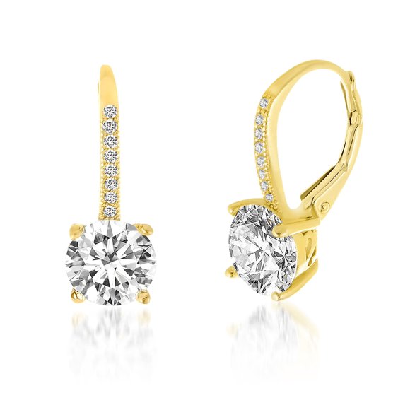 Lesa Michele Boucles d'Oreilles de Mariée en Or Jaune Plaqué Argent Sterling 925 3 Cttw Rondes en Zircon Cubique pour Femmes Imitation Avril Pierre de Naissance Jaune