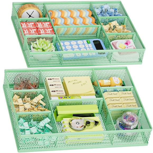 Organizador de cajones Marbrasse, paquete de 2 con 8 compartimentos, color verde