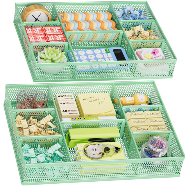 Organizador de cajones Marbrasse, paquete de 2 con 8 compartimentos, color verde