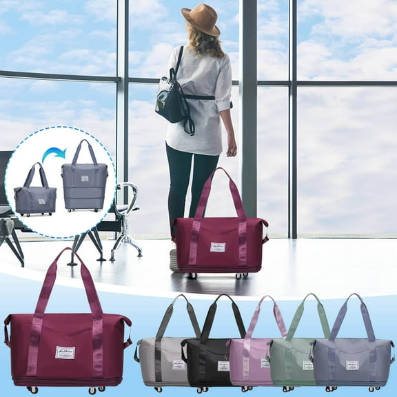 Travel Duffel Bags Large Capacity Folding Luggage with Wheels Expansion Travel Duffel Bag with Dry and Wet Separation Portable Travel Fabric Bag for Gym Vacation