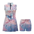 thumbnail image 4 of COEQINE Blue Butterfly and Cherry Blossom Print Tennis Dress for Women Sleeveless V-Neck Zip Up Exercise Dresses Lightweight Breathable Golf Outfits with Shorts 2 Pockets, XL, 4 of 7