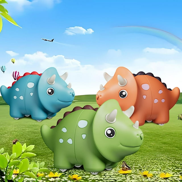 Coche de juguete inercial de dinosaurio | Vehículo telescópico triangular de deformación de dinosaurios | Resistente a colisiones | Diseño novedoso transformable | Materiales seguros y duraderos | 1