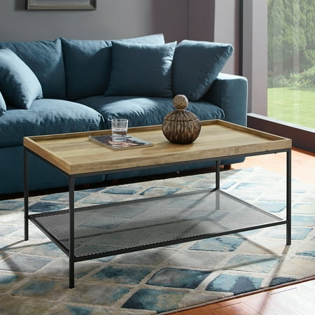 Metal Oak Coffee Table - Manor Park Wood Coffee Table with Lower Metal Shelf - Rustic Oak