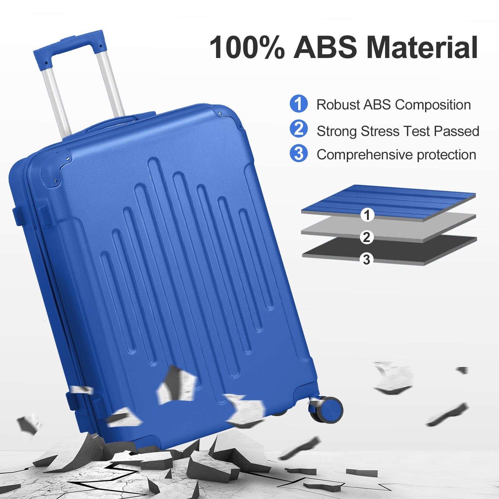Premium 20 Inch ABS Carry-On Luggage with Diamond Texture & Reinforced Corners, Deep Blue