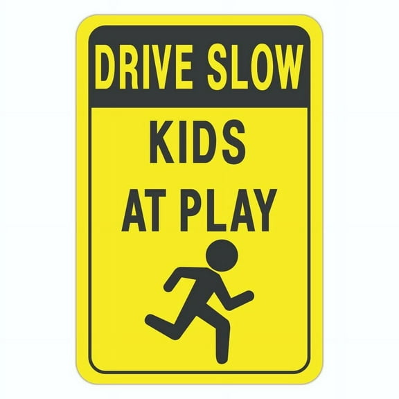 Drive Slow Kids At Play Metal Aluminum Sign Size: 16 x 12 Inch
