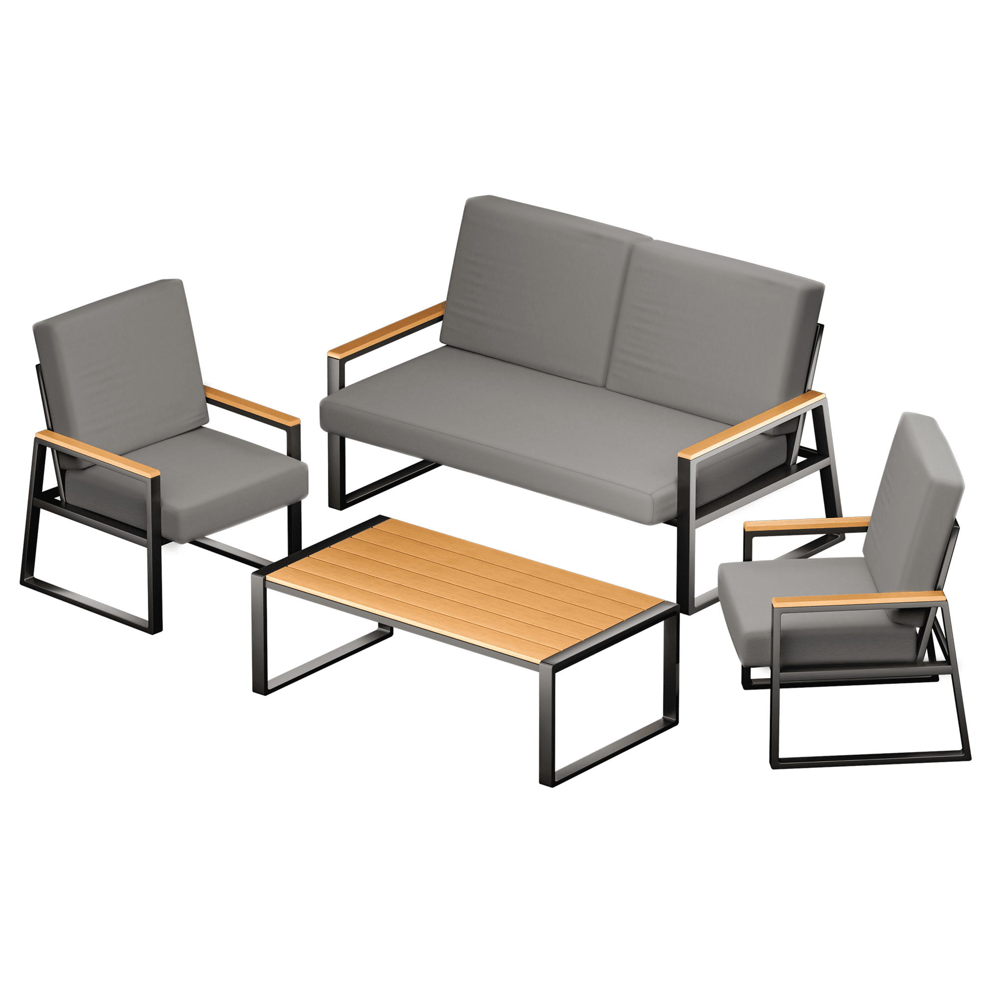 4-Piece Patio Furniture Set, Lofka All-Weather WPC Tabletop & 660lb Capacity, Modern Patio Set with Thick Cushions for Garden, Deck & Backyard