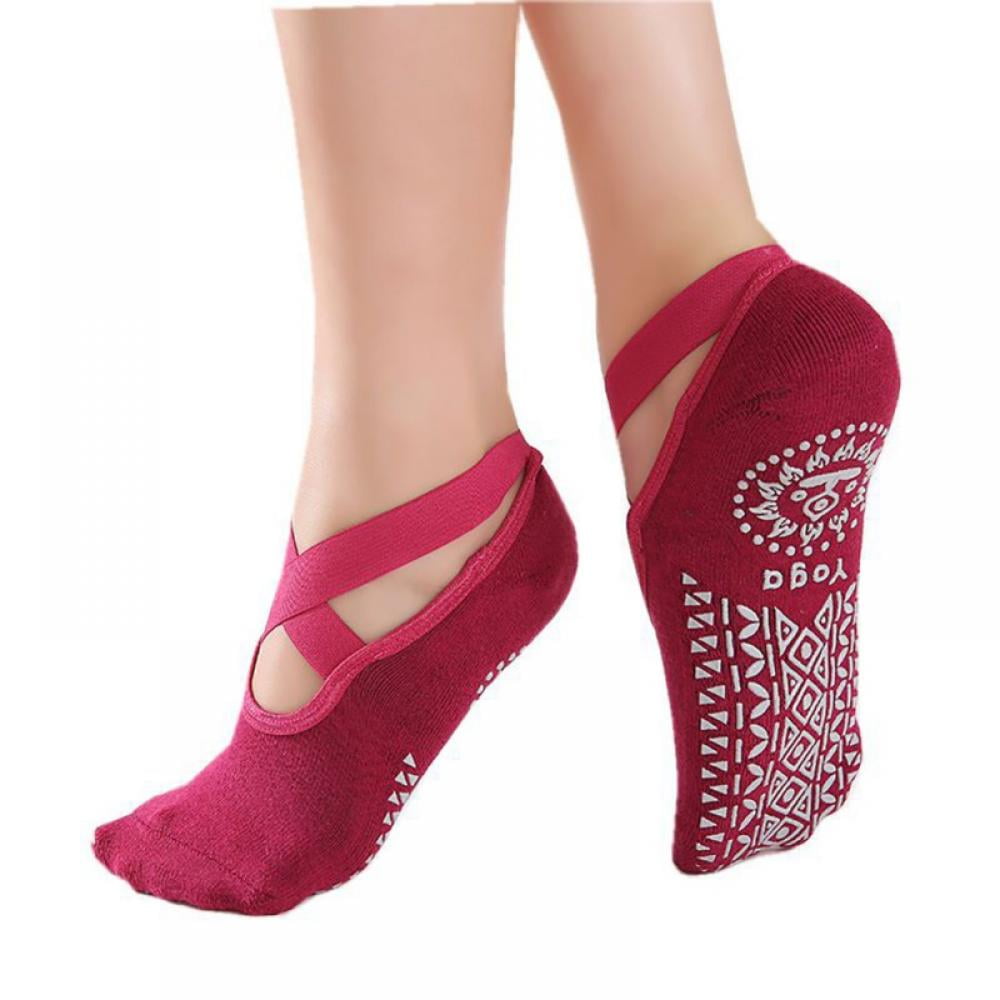 Yoga Socks With Grips For Women Sportneer Workout Barre Pilates Socks With  Straps Bandage Backless Dance Non-slip Sock Slippers - AliExpress