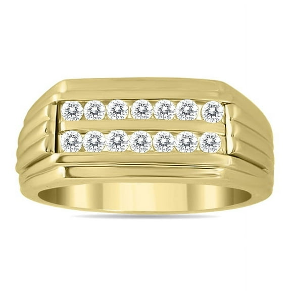 SZUL 1/2 Carat TW Diamond Men's Double Row Channel Set Ring in 10K Yellow Gold (J-K-L Color, I2-I3 Clarity)