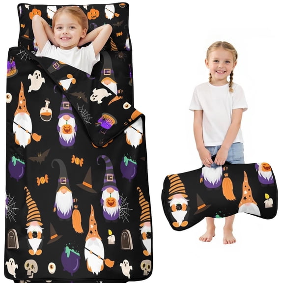 Halloween Gnome Pattern Toddler Nap Mats for Kids Preschool,50"x20" Sleeping Mat Bag or Kids,Toddler Sleeping Bag,Toddler Nap Mat or Daycare