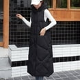 thumbnail image 3 of HTNBO Women's Long Puffer Vest Winter Sleeveless Maxi Quilted Padded Coat Full Zip Up Mid Length Hooded Down Jackets, 3 of 5