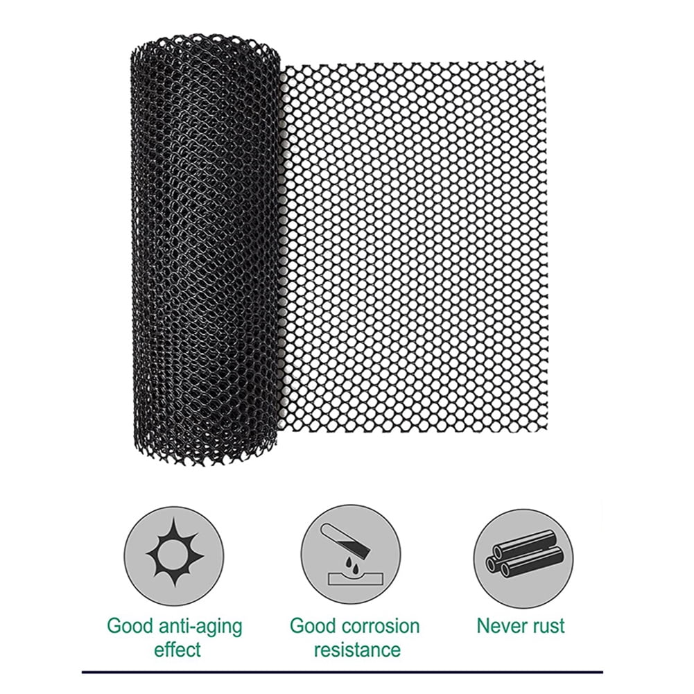Black Plastic Wire Mesh Fence Roll, Plastic Chicken Wire Mesh, Plastic Garden Netting Fencing Barier for Poultry,Dog,Rabbit (0.4m x 3m)