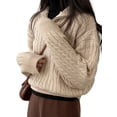 thumbnail image 2 of Women'S Sweaters Fall Winter Quarter Zip Long Sleeves Casual Ribbed Cable Knit Pullover Apricot One size, 2 of 8
