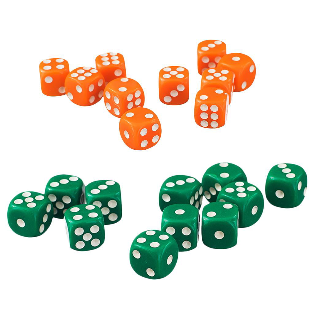 Green with White Pips Set of 50 Acrylic Six Sided Opaque Game D6 12mm Dice 