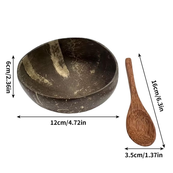 HCBY Natural Coconut Bowl Set with Spoon, Handmade Fiji Style Tiki Bowl for Salad, Smoothie, Acai Bowl & Fruit, 100% Authentic Eco-Friendly Coconut Shell Bowl for Home Decor & Tropical Gift
