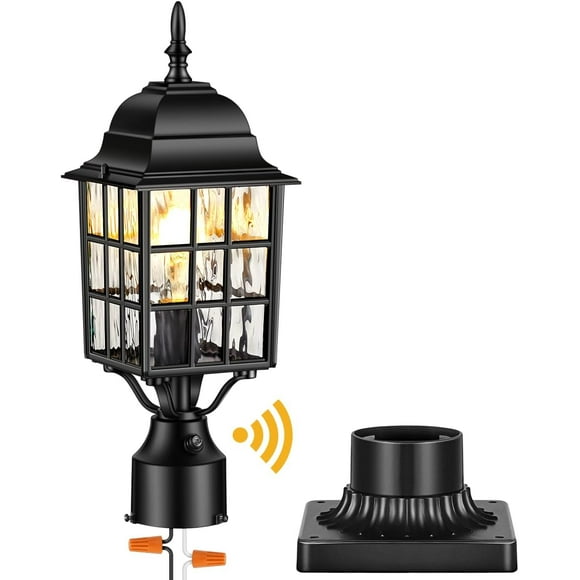 shiyou-Lamp Post Light Fixture with Mount Base, Modern Black Exterior Post Lantern Fixture with Tempered Glass, Anti-Rust Aluminum Light Posts for Outside for Driveway, Backyard Patio Garden, E26