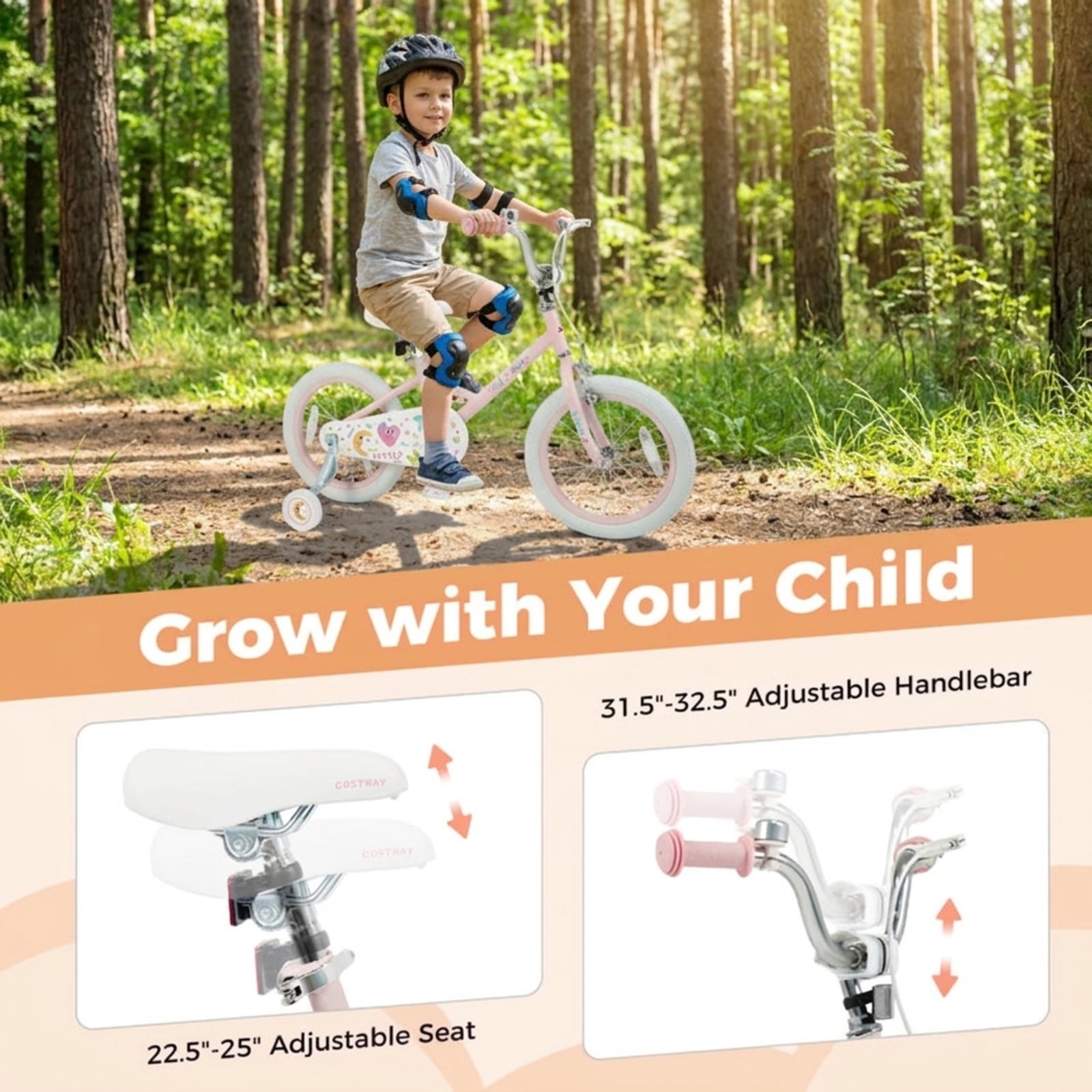 Redsmile Kids Bike 12 Inch for Boys Girls Ages 3-8, Adjustable Toddler Bicycle with Training Wheels and Stars & Moon Design, Height-Adjustable Seat, 110 lb Capacity, Pink