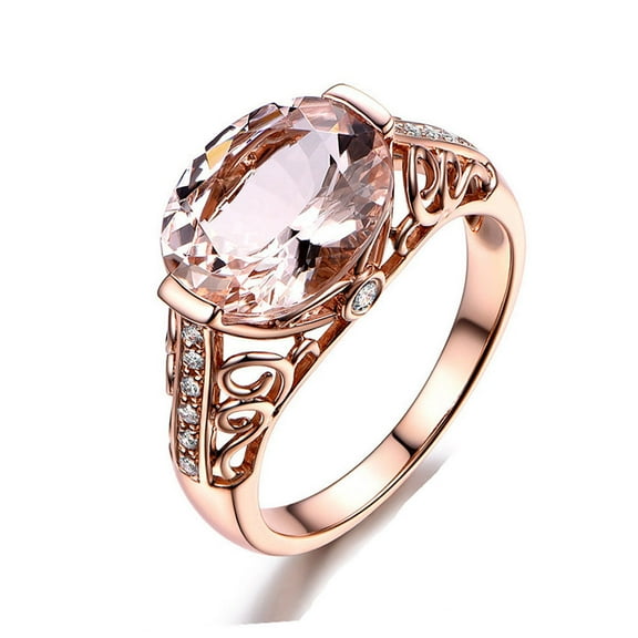 Weloille Gem Ring Morganite Ring Rose Gold Diamond Ring