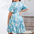 thumbnail image 5 of Usmixi Summer Dresses for Women Tie Waist Pleated Swing Plus Size A Line Short Dresses Short Sleeve V-Neck Floral Print Mini 2023 Casual Dress Light Blue xxxl Clearance Under $5, 5 of 7