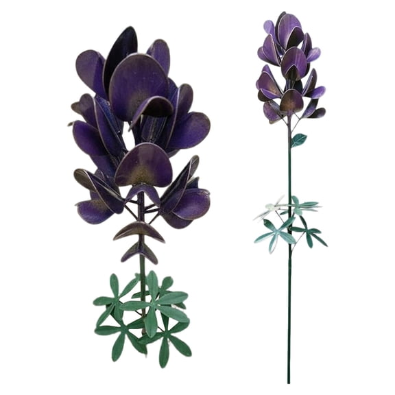 1Pc 25.6" Metal Flower Garden Stake, Rustproof Iron Floral Yard Art Sculpture for Outdoor Pathway Flower Bed Lawn Decoration, Purple
