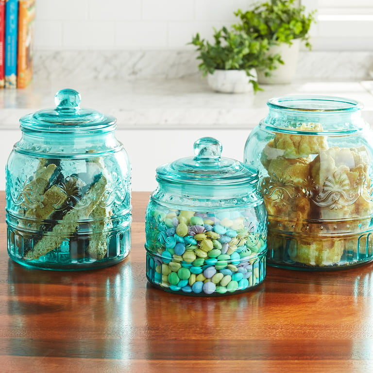 The Pioneer Woman Cassie Glass Canister 3 Pc Set, Teal 