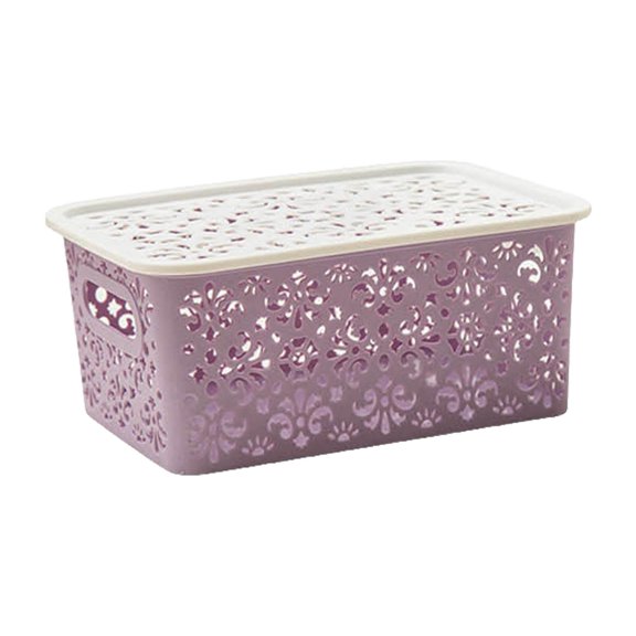 CZSCPDAW Storage Box Stackable Hollow Storage Basket Built-in Handles Lace Pattern Organizer Bin for Bedroom L W Lid