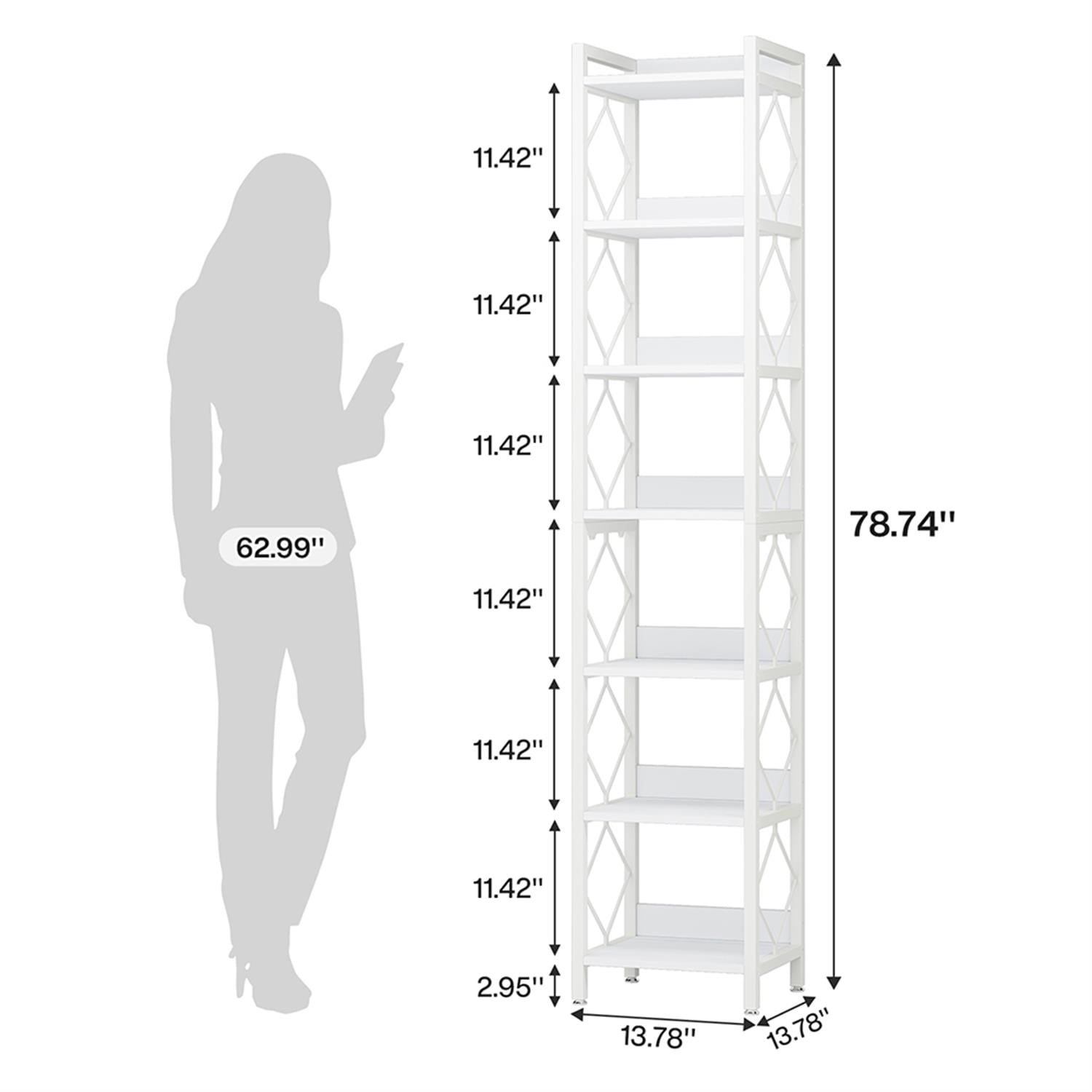 Demi Bonn 7-Tier Corner Shelf, 78.7" Narrow Bookshelf Corner Bookcase for Bedroom, Living Room, White