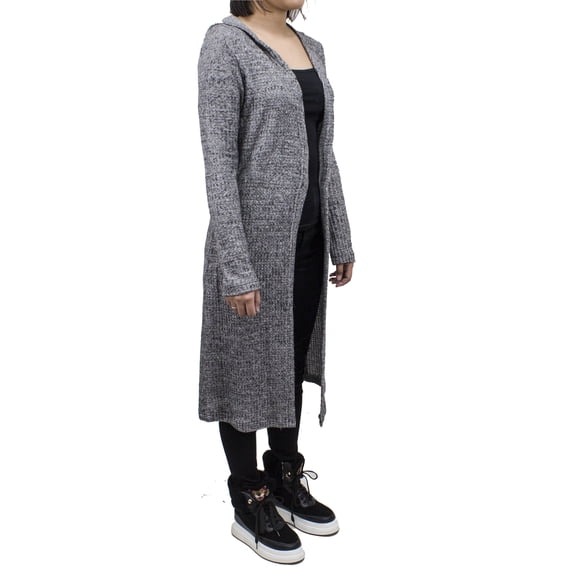SAY Styles All Your Women Heather Knitted Soft Open Front Long Hooded Cardigan Sweater 2 Colors (X-Large, Grey)