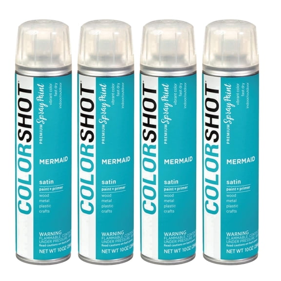 COLORSHOT Satin Spray Paint, Mermaid (Teal) 10 oz. 4 Pack, Fast-Drying Acrylic Paint, Indoor & Outdoor Use