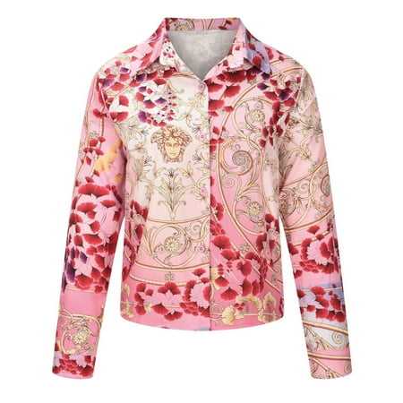 

jsaierl Tie-dyed T-shirts for Women Button Down Shirts V-Neck Button Top Print T-shirt Single Breasted Coat Women