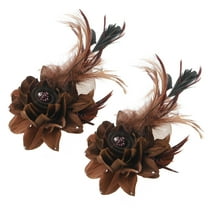 Uxcell Floral Hair Clip, Elegant Flower Feather Brooch Pin Hat Silk Wedding Party Dance Banquet 2 Pcs Brown