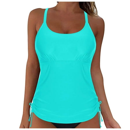 Caqnni Womens Tankini Top Only Underwire Full Coverage Bikini Top Ruched Tummy Control Bathing Suit Top Modest Swim Tank Top No Bottom (XXL Mint Green)