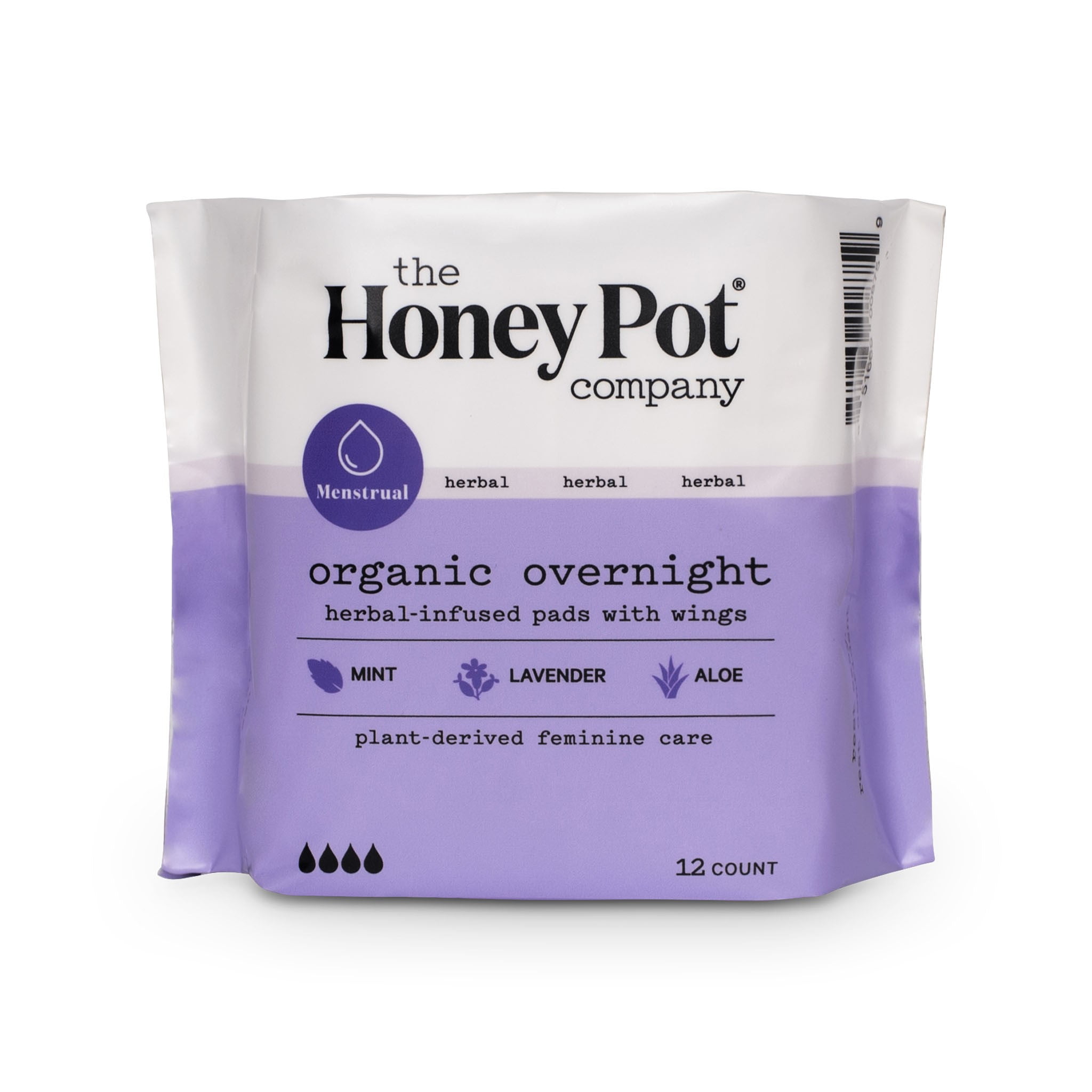 The Honey Pot Company, Overnight Protection Pads with Wings, Organic Cotton, Herbal-Infused,12 ct.
