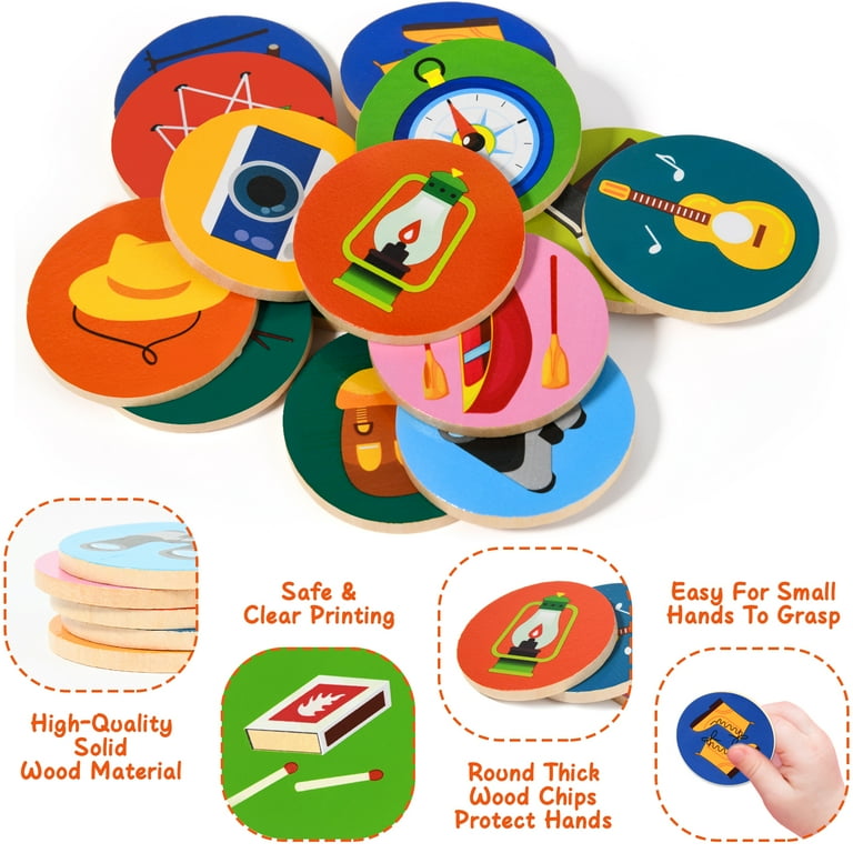 2 Pcs Wooden Memory Game, Matching Memory Game for Kids