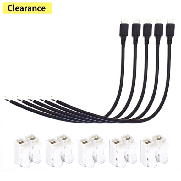 5 Pack USB C Male Power Pigtail Cable, 22AWG 3A 10 Inch 2 Wire Cord with 2-Position Spring Wire Connector
