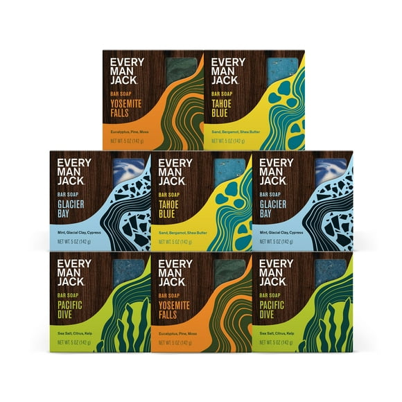 Every Man Jack Cold Plunge Mens Bar Soap Set - Deeply Cleans, Hydrates with Naturally Derived Ingredients - Iconic Cold Water Scents - Pacific Dive,