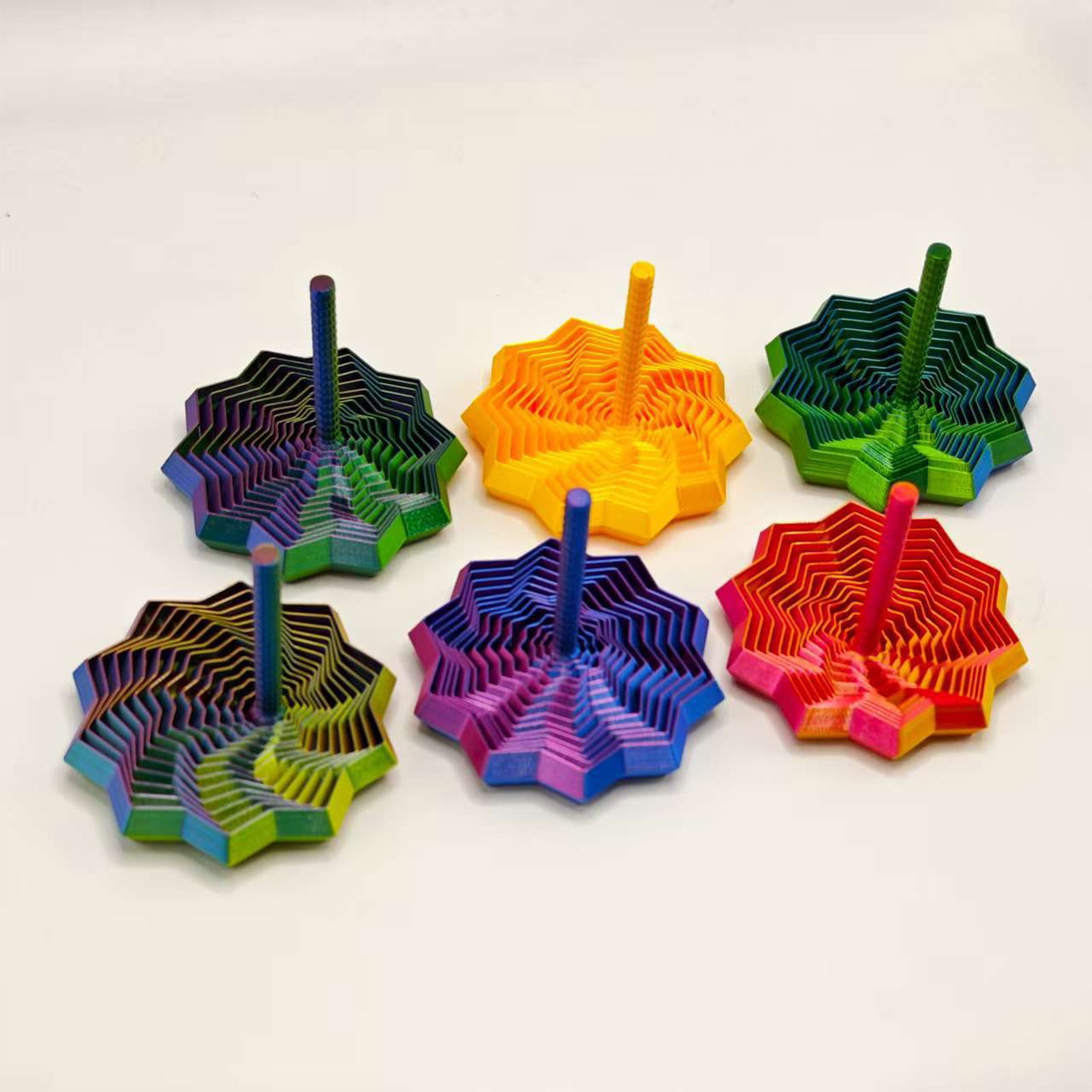 6Pieces Rotating Rotating Gyroscope Three Dimensional Print Fingertip Spinner Mindfulness Distraction Concentration Tool