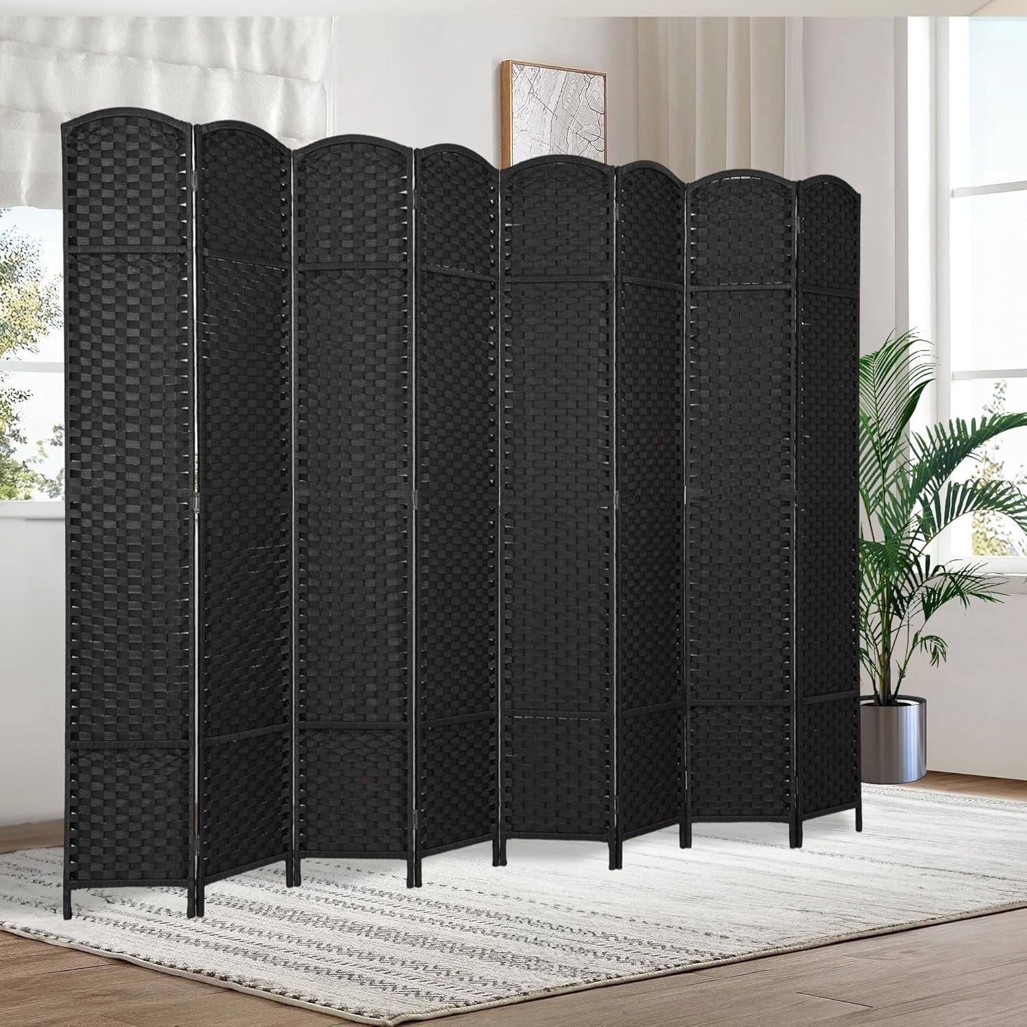 CL.HPAHKL 8 Panel Room Divider, Folding Privacy Screen 5.57 FT Tall Portable Wooden Wall Divider, Black